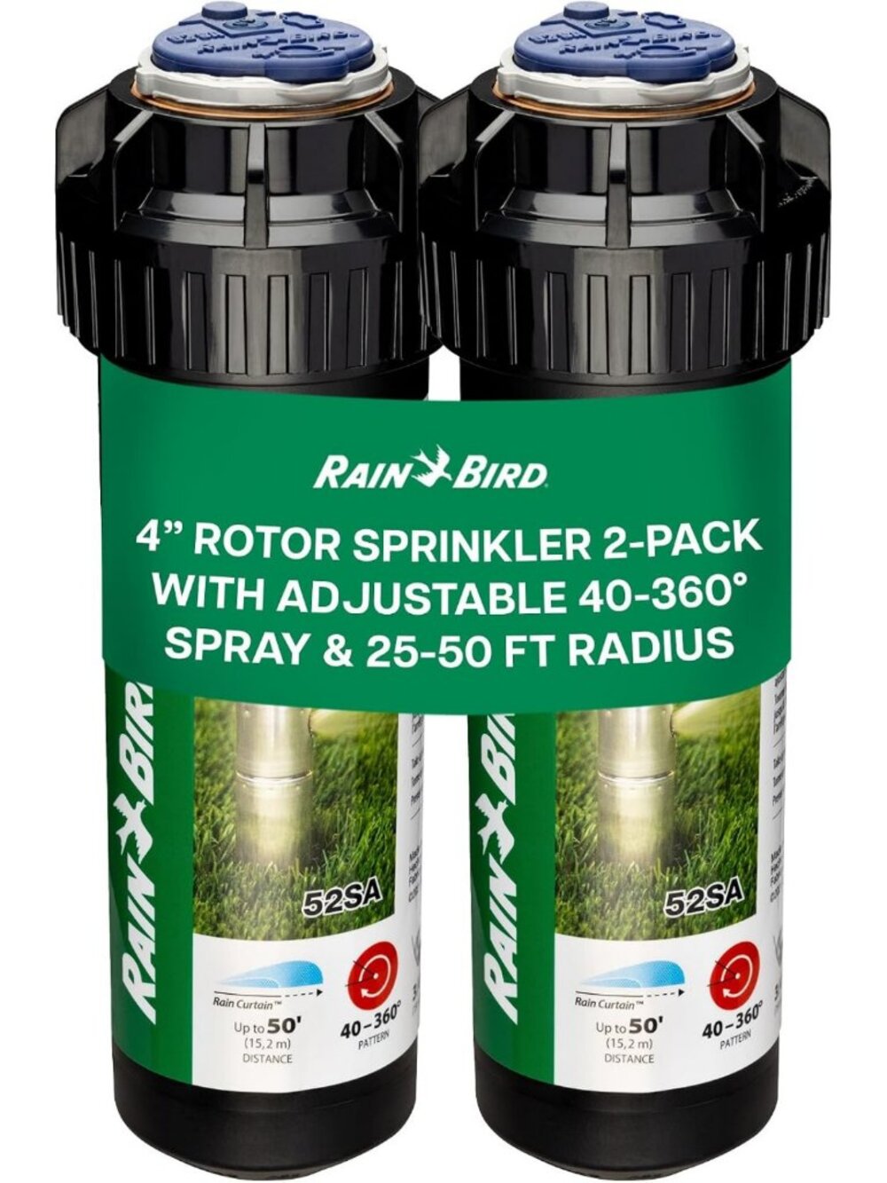 Premium Gear Drive Rotor Sprinkler Heads - 2 Pack, 4" Pop Up, Adjustable Arc